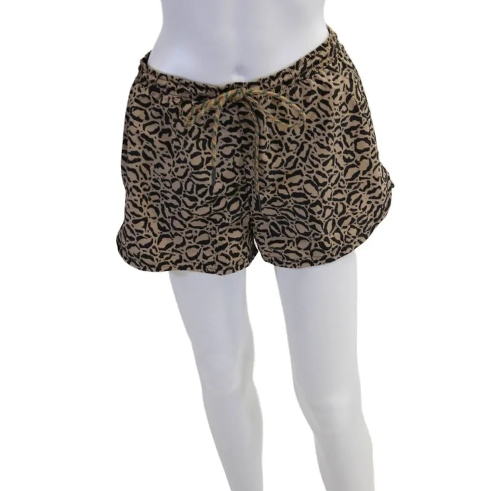 The Upside Womens Drawstring Leopard Efrem Short Shorts Brown Black Size 6